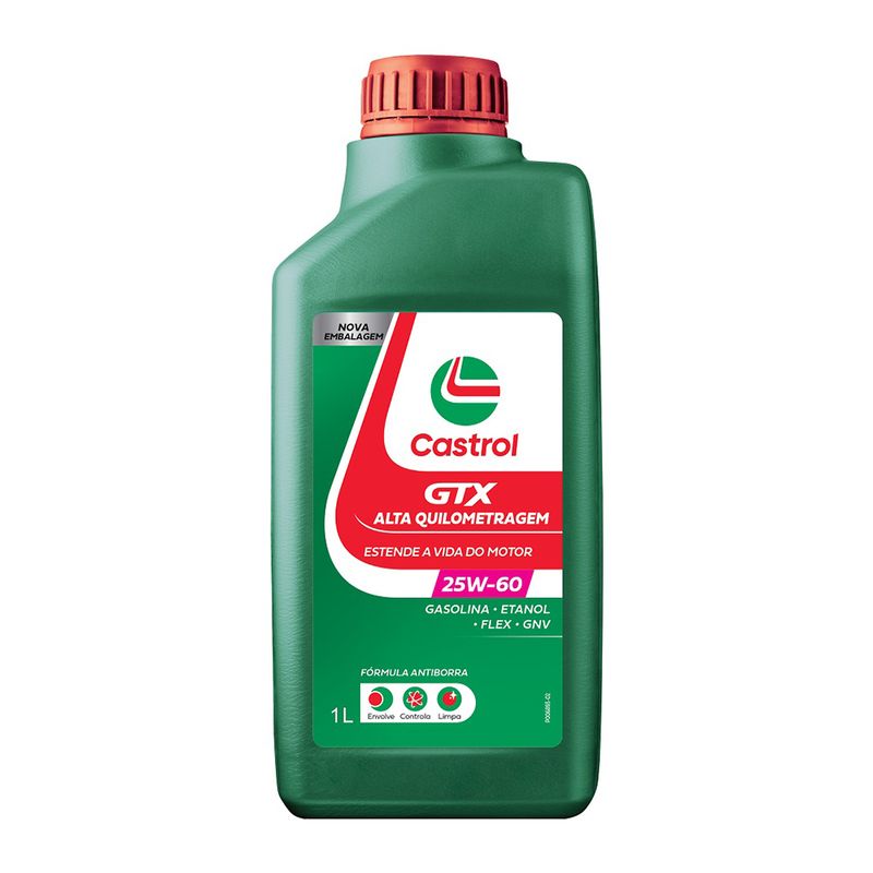 Óleo de Motor 25W-60 Mineral Castrol GTX Alta Quilometragem API SL - Frasco de 1L