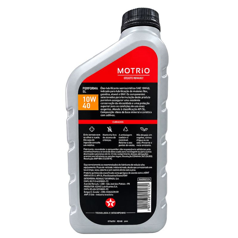 Óleo de Motor 10W-40 Semisintético Motrio Performa SL API SL - Frasco de 1L